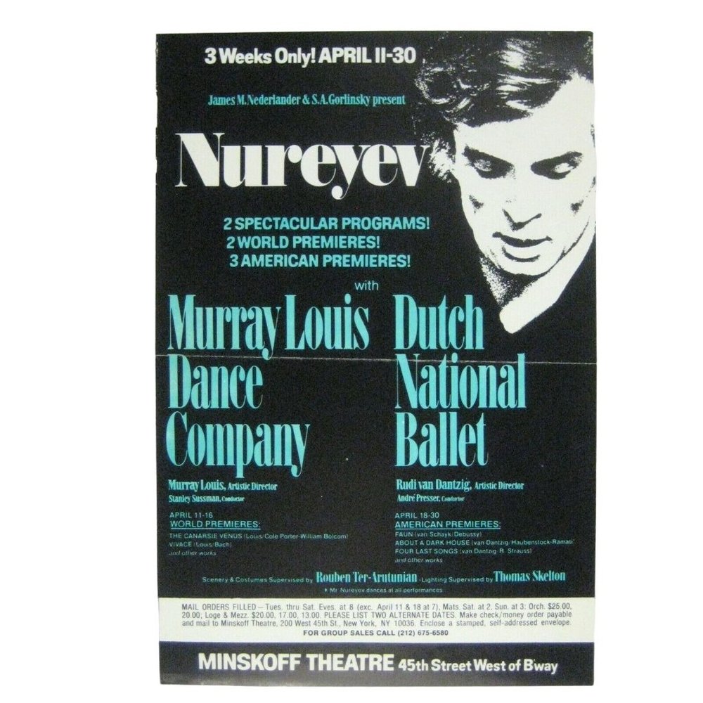 Nureyev FLYER April 1978 Murray Louis Dance Company Dutch National Ballet